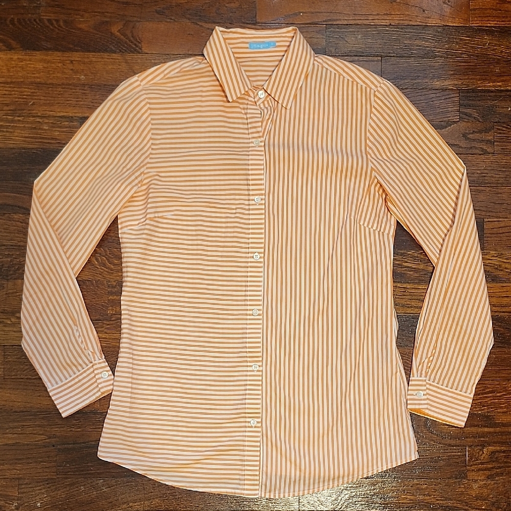 J. McLaughlin Orange and White Button Down Shirt with Vertical Stripes